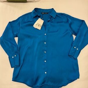 Zara Women's Blue Satin Blouse